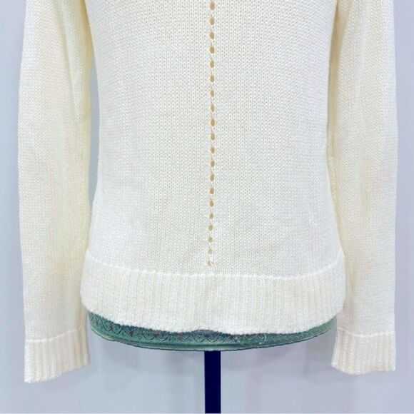 LILLY PULITZER XS Classic Cream Open Knit Crochet V-Neck Sweater Cottagecore - Picture 3 of 16